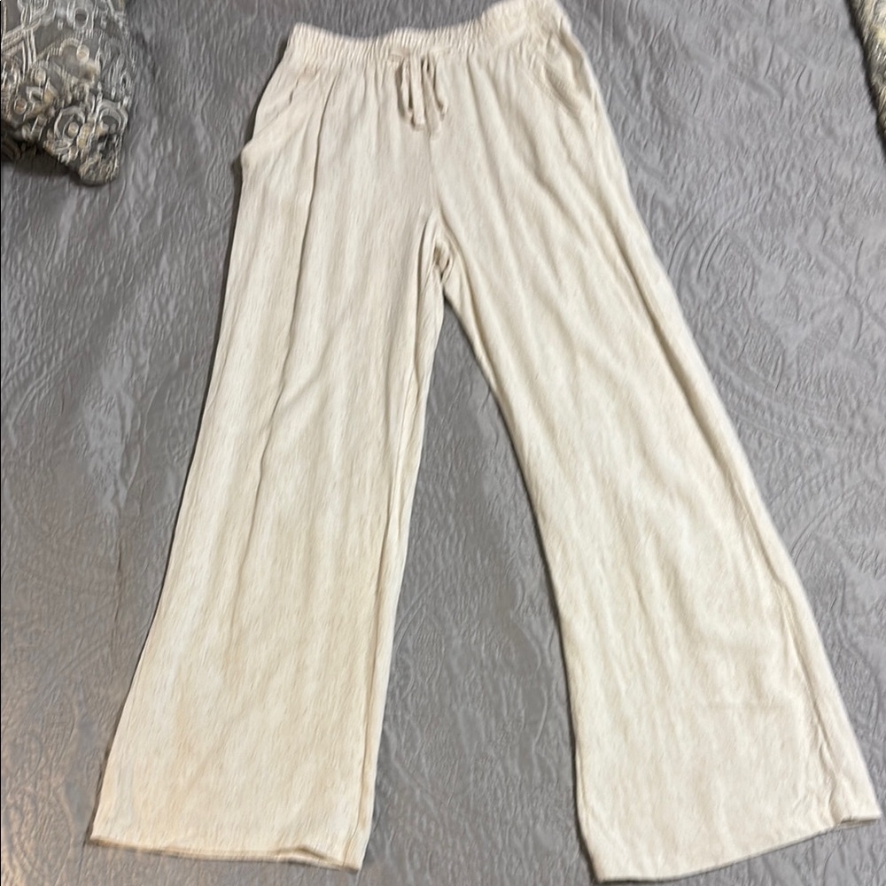 Cream Wide Leg Lounge Pants with Elastic Waistband